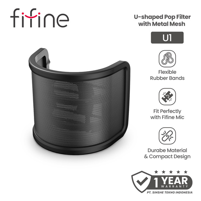 Fifine U1 Mic U-shaped Pop Filter with Metal Mesh for Side-address Microphones