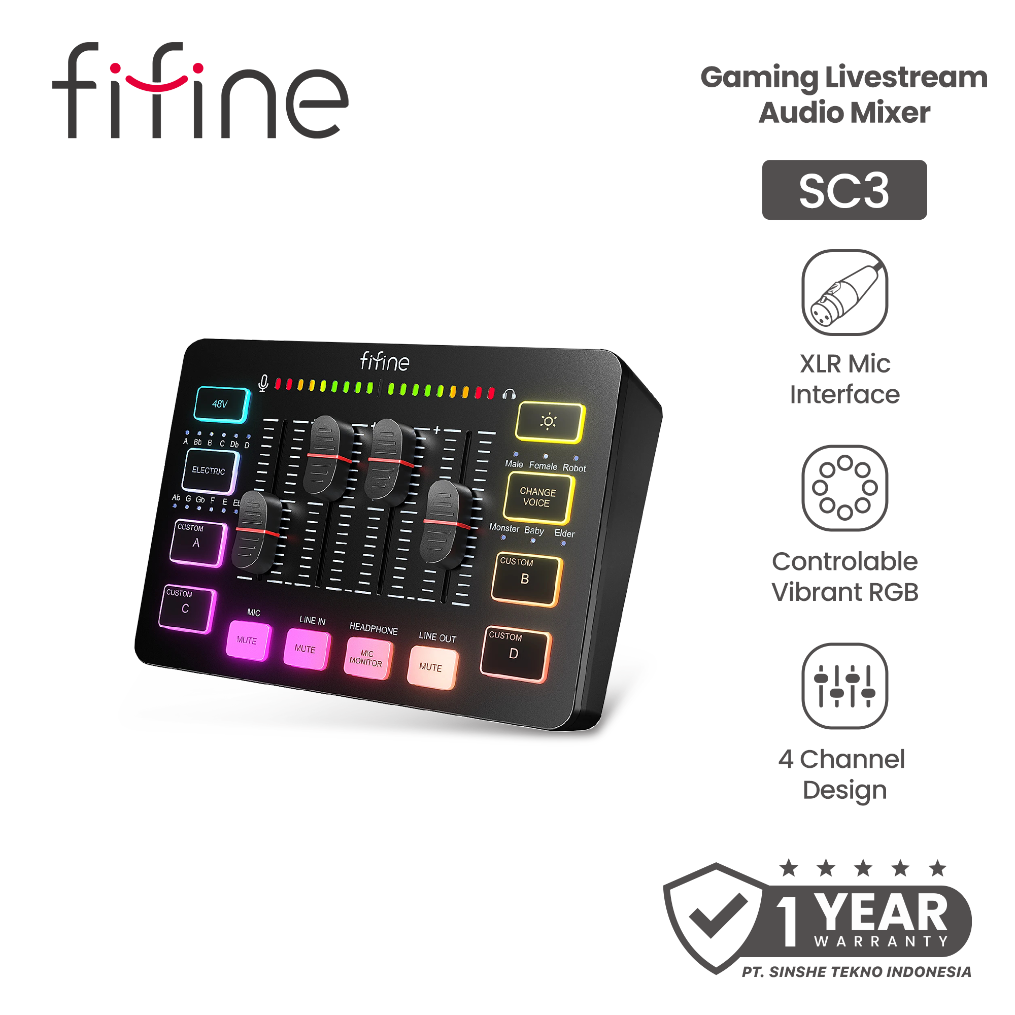 Fifine Ampligame SC3 Audio Mixer Sound Card